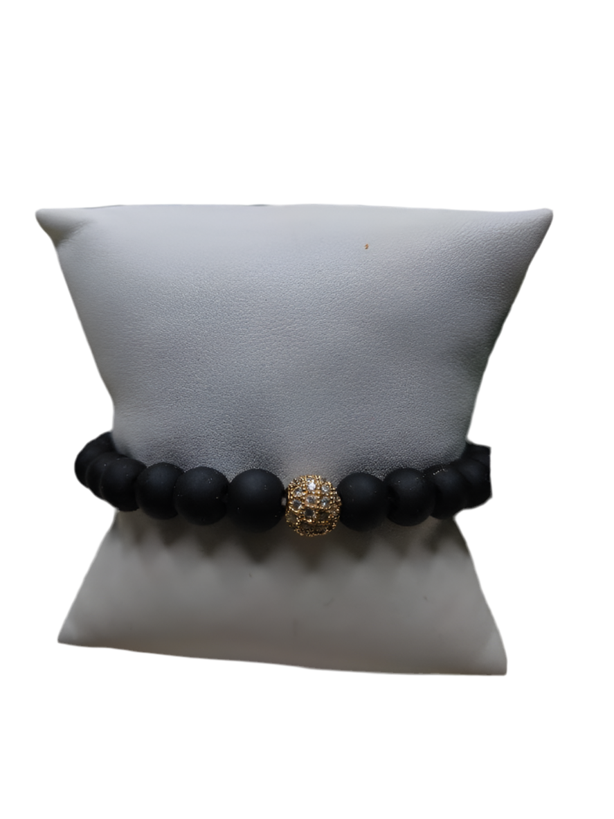 Matte Black & Gold CZ Pave Bead Bracelet
