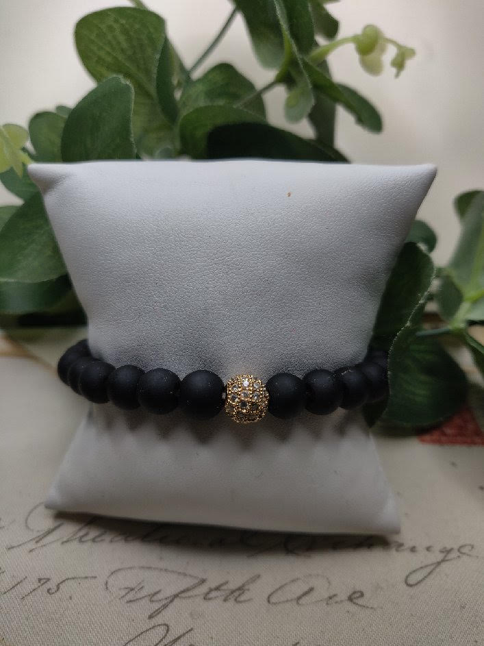 Matte Black & Gold CZ Pave Bead Bracelet