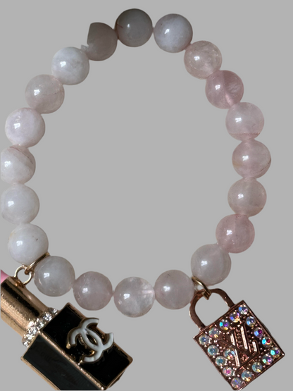 Rose Quartz & Lipstick Charm Bracelet