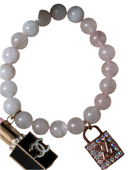 Rose Quartz & Lipstick Charm Bracelet