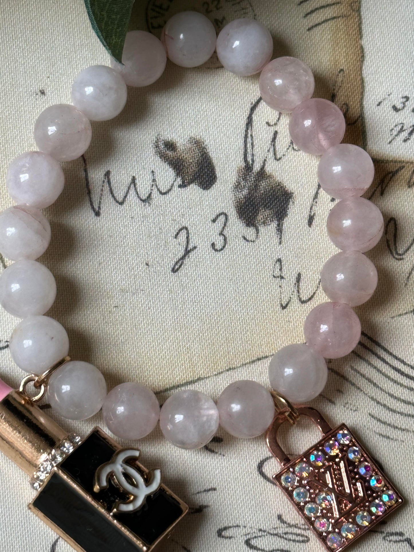 Rose Quartz & Lipstick Charm Bracelet